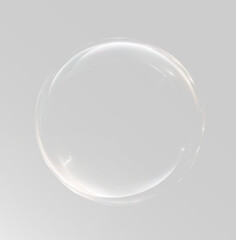 Soap bubble with transparent sphere and realistic water reflection, isolated overlay soap buble png