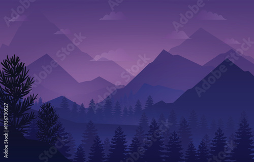 Magical Moonlit Valley Landscape with Deep Blue Sky