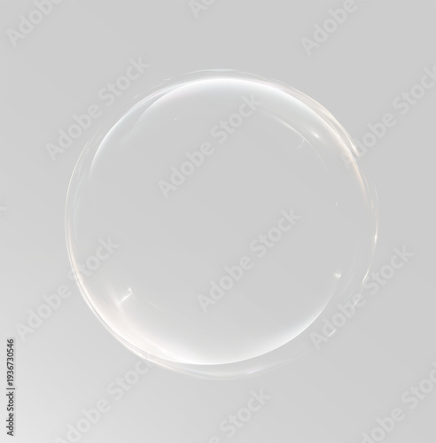 Foto Soap bubble with transparent sphere and realistic water reflection, isolated ove