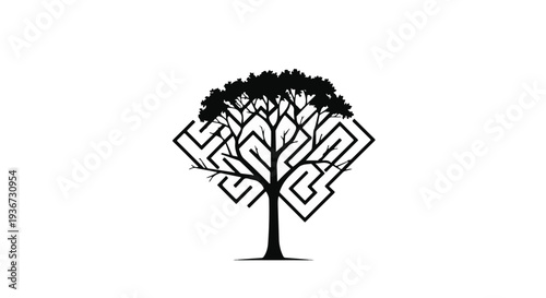 Abstract Tree Logo Design with Geometric Pattern Background
