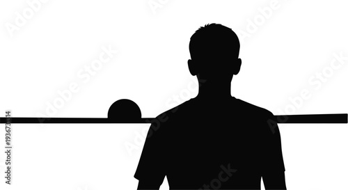 Silhouette of a young boy's head with a half-circle symbol on a horizontal line against a white background