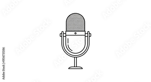 Classic retro microphone on a stand, evoking vintage broadcasting and musical performances on isolated white background