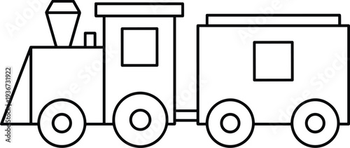 Simple train outline illustration with wagon, cute locomotive line art for coloring book, kids activity page, transportation cartoon vector