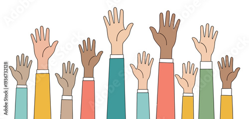 “Multicultural Raised Hands Vector – Diversity and Inclusion Concept”