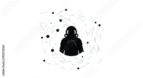 Futuristic astronaut exploring abstract cosmic data streams in a minimalist vector design, symbolizing discovery and innovation