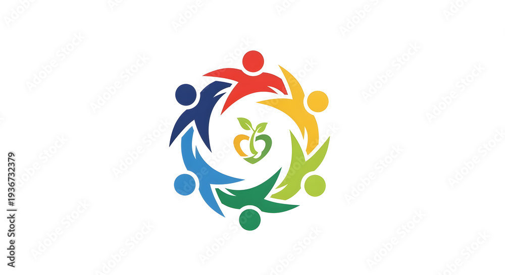 Fototapeta premium Colorful People Forming Circle Around Leaf.