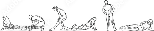 Human body movement sequence illustration, minimalist line art showing different poses and motion study, figure drawing reference for artists