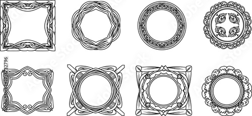 Collection of eight ornate decorative frames and borders in a vintage art nouveau style