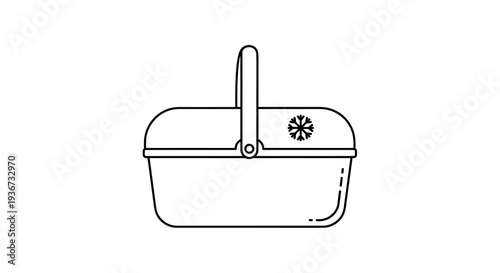 Picnic Basket with Snowflake Icon, Ready for Winter Outing, Isolated White Background