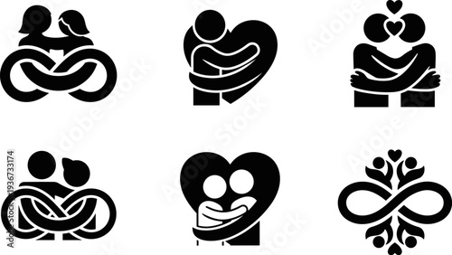 Collection of abstract icons representing love, connection, and eternal bonds between people
