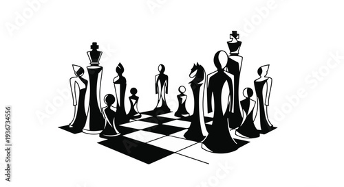 Gemini said

Black silhouette vector illustration of a businessman in a suit wearing a crown symbol with a group of people and a fashion woman shadow art