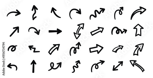 Collection of hand drawn arrows pointing in various directions