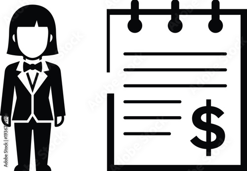 businesswoman salary contract agreement icon, employee payment document finance business contract vector illustration