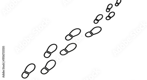 Human Footprints Trail Tracing a Path, Outline Icon, Isolated White Background.