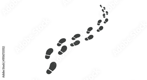 Dark grey human footprints creating a walking path on an isolated white background