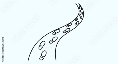 Winding Footpath of Outlined Footprints on a Light Blue Background