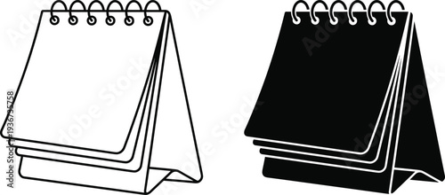 desk calendar icon illustration, office schedule planner spiral desk calendar outline silhouette organizer vector template