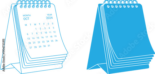 desk calendar planner icon set, monthly schedule organizer spiral office table calendar vector illustration template