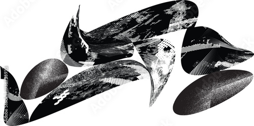 Glitch distorted geometric shape . Noise destroyed logo . Trendy defect error shapes . Glitched .Grunge textured . Distressed effect .Vector shapes with a halftone dots screen print texture.
