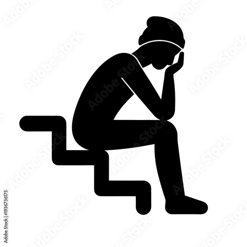 Silhouette of tired person sitting on steps representing life burnout and mental exhaustion