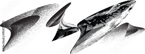 Glitch distorted geometric shape . Noise destroyed logo . Trendy defect error shapes . Glitched .Grunge textured . Distressed effect .Vector shapes with a halftone dots screen print texture.
