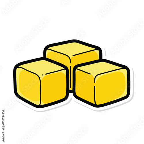 Three yellow cubes illustrated in a triangular formation on a plain white background, pektor1084.eps file reference