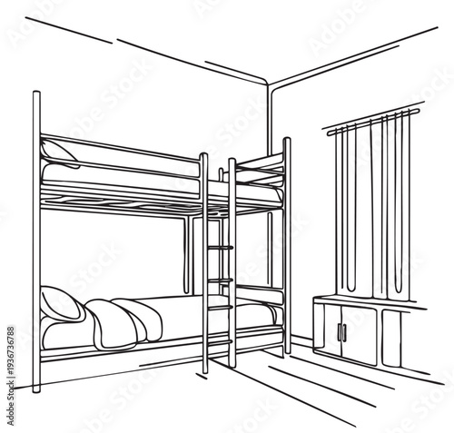 Children's room. Children's furniture. Bunk bed of a sketch style