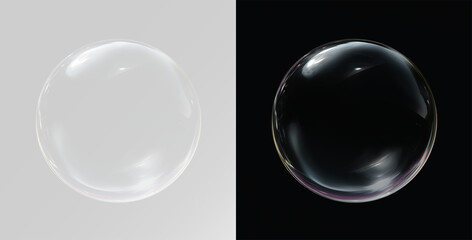 Clear glass ball or soap bubble with white highlights and glossy texture, clean design overlay effect buble png