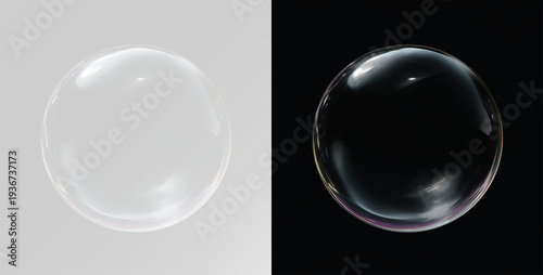 Obraz na plátne Clear glass ball or soap bubble with white highlights and glossy texture, clean