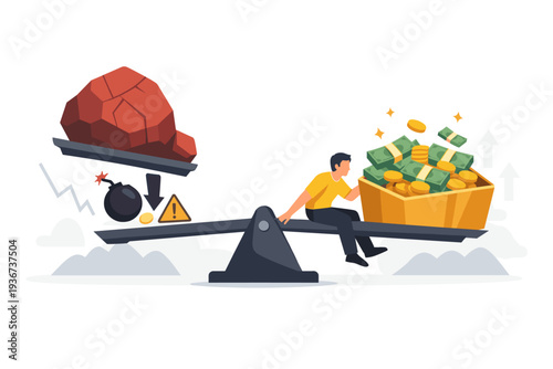 Investment High Risk High Expected Return Concept with Investor Balancing Risk Appetite in Securities and Assets, Financial Market Volatility, Profit and Loss Seesaw Vector Illustration