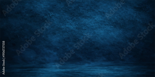 A dark blue grunge background captures a storm at night where smoke and clouds blend into a textured deep sea motion with a flash of lightning over the black ocean