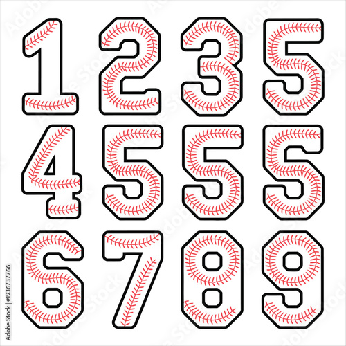 Baseball Numbers One to Nine with Twelve Digits three