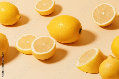 Wallpaper Mural Lemons and lemon halves arranged on a light surface during daylight Torontodigital.ca