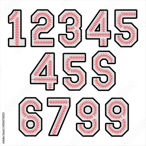 Baseball Numbers One to Nine with Gray Fill three four
