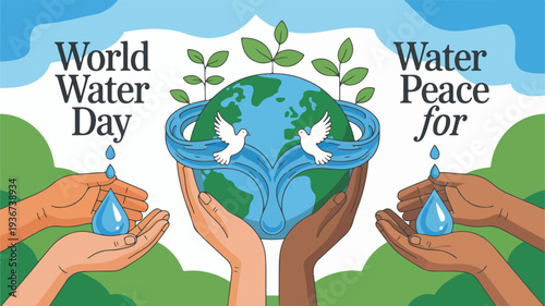 World Water Day: Hands Holding Globe with Water and Peace