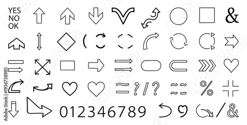 Collection of various symbols arrows and characters