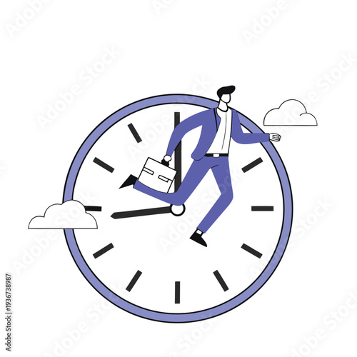  Businessman Running on Clock – Time Management and Deadline Concept Vector Illustration