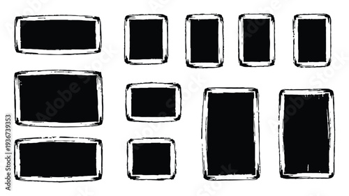 A collection of various sized black rectangles on a white background