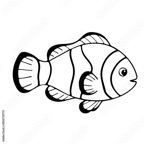 A minimalist black and white illustration of a fish with bold lines and simple design