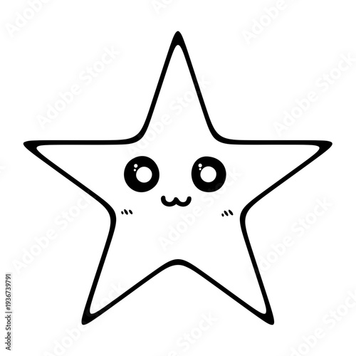 A cute cartoon star with a smiling face is depicted in a simple black line art style on a white background
