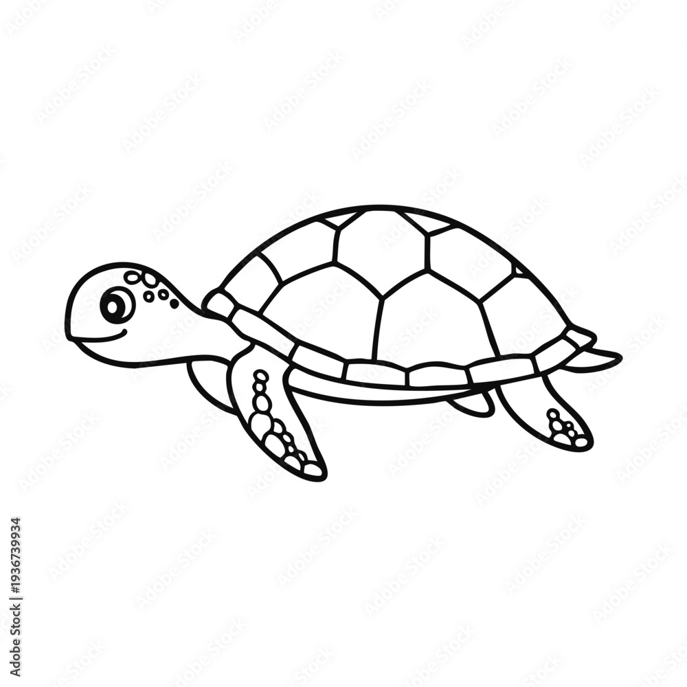 Fototapeta premium A simple black and white line drawing of a turtle on a transparent background