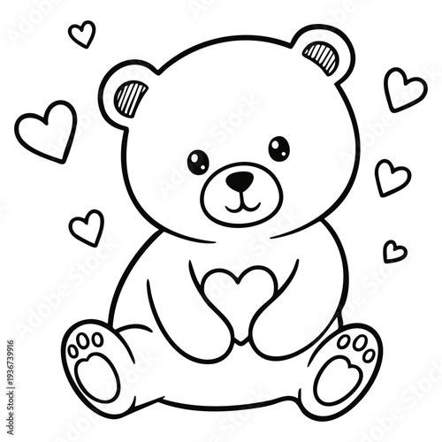 A cute cartoon teddy bear with hearts, a vector graphic illustration of a lovable character