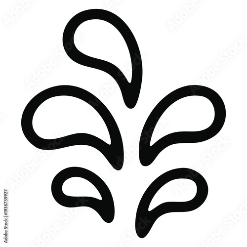 A minimalist black vector graphic of a stylized flower or splash design on a white background