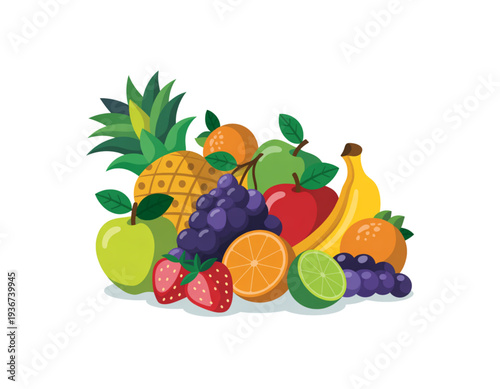 Colorful assortment of fresh tropical fruits arranged together in a vibrant display isolated on transparent background