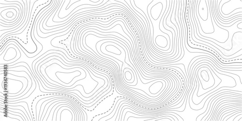 Abstract discovery topographic map banner texture background, modern curve abstract topo map design. Topo contour map on white background. Abstract background with waves Geographic mountain relief.