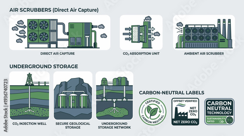 Carbon Capture and Storage Technology Icons