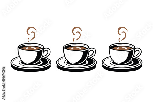 A coffee cup icon set with steaming hot beverage illustrations