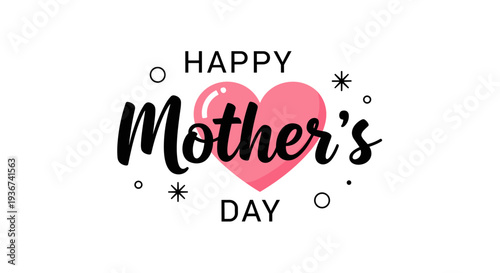 A Happy Mother's Day greeting featuring a pink heart and elegant typography in a modern vector style, ideal for cards and decorations