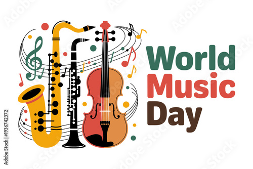 Music instruments illustration for World Music Day celebration