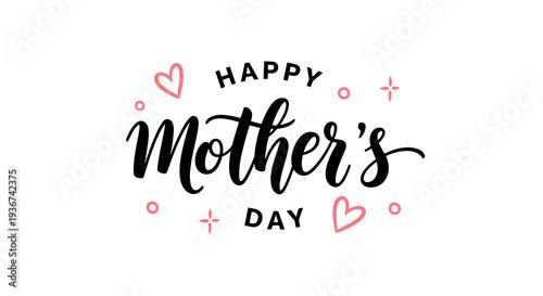 A festive Happy Mother's Day greeting with elegant typography and decorative hearts in modern vector style, perfect for cards and gifts